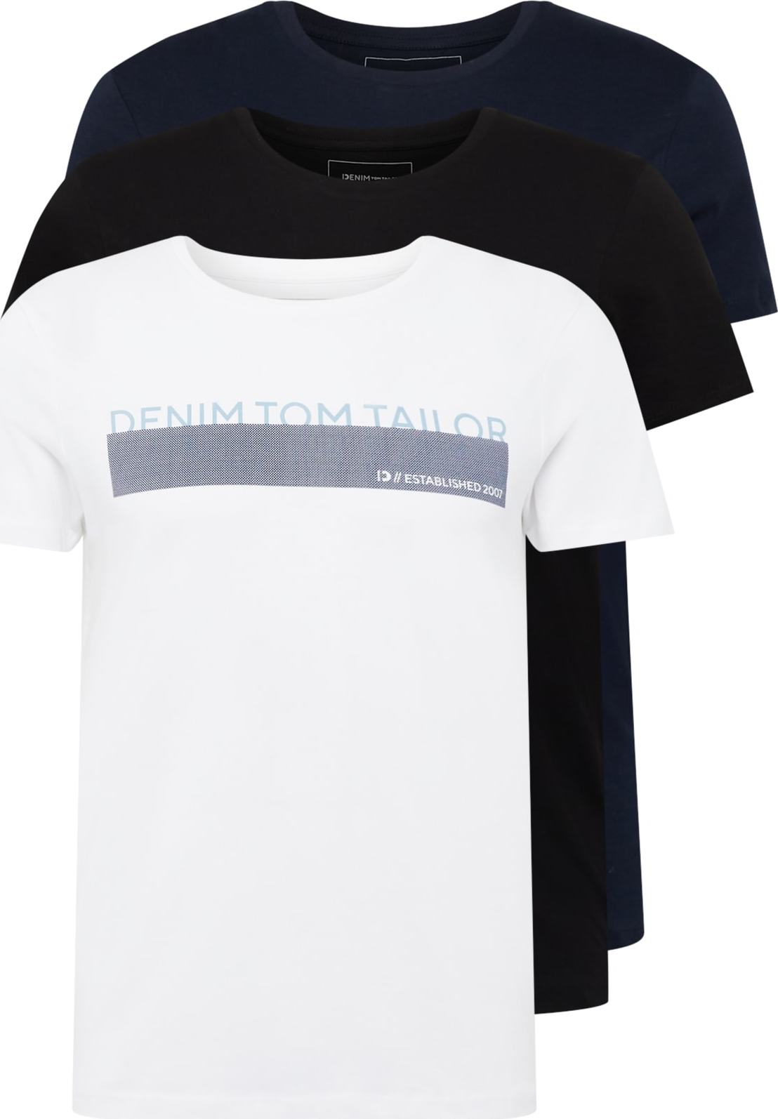 Tričko Tom Tailor Denim námořnická modř / světlemodrá / černá / bílá