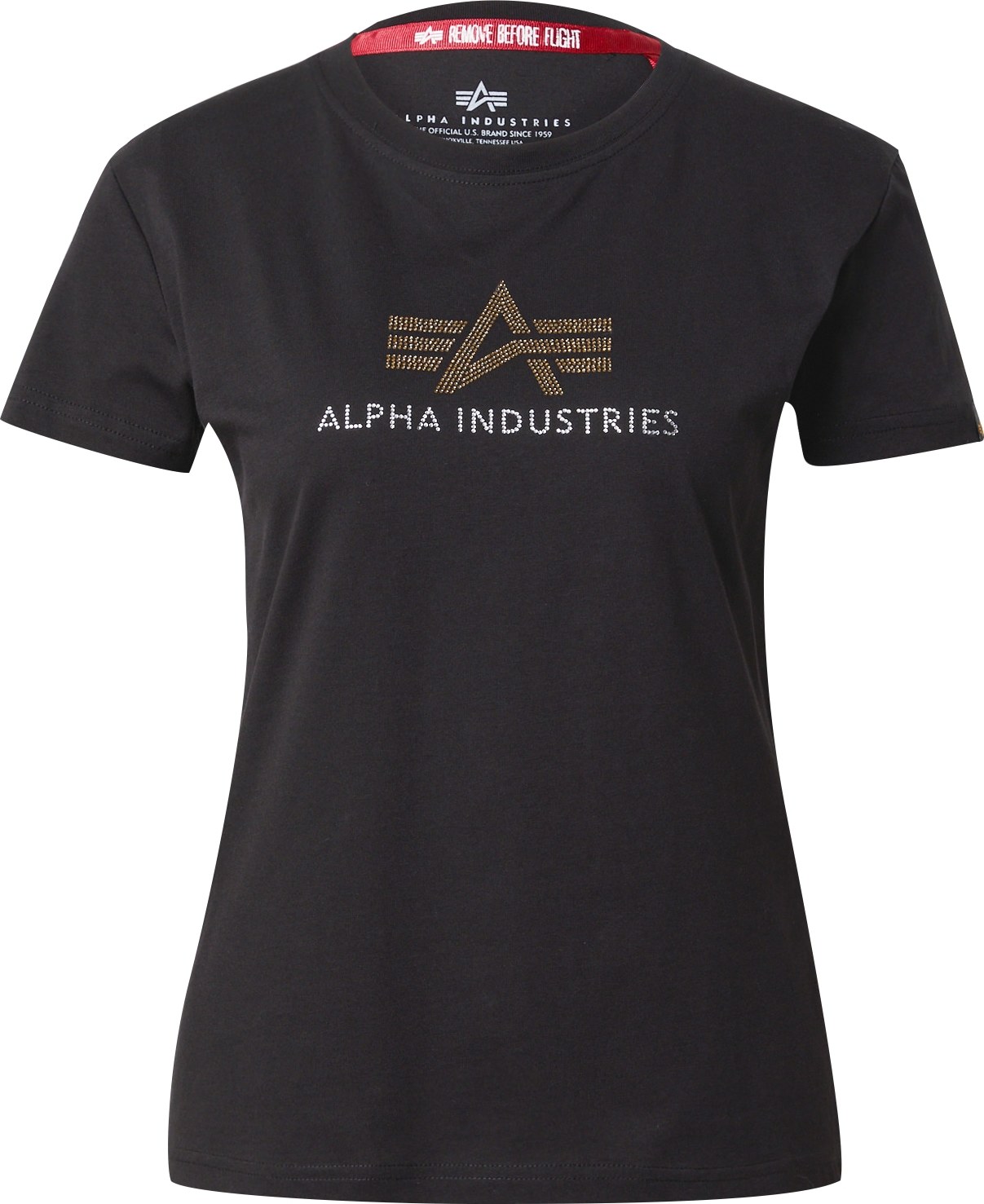 Tričko 'Crystal' alpha industries zlatá / černá / stříbrná